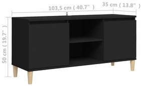 fekete TV-szekrény tömör falábakkal 103,5 x 35 x 50 cm