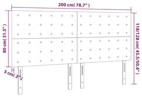 sötétkék bársony LED-es fejtámla 200x5x118/128 cm