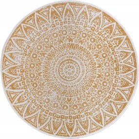 Kerek szőnyeg teraszra 240cm, kétoldalas, zsinóros, krémsárga