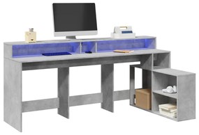 betonszürke szerelt fa íróasztal LED-világítással 200x104x91 cm