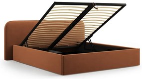 Terrakotta színű kárpitozott ágyneműtartós franciaágy ágyráccsal 140x200 cm Elizabeth – Micadoni