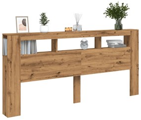 kézműves tölgyszínű szerelt fa LED-es fejtámla 220x18,5x103,5cm