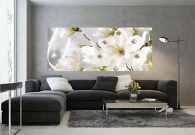 Magnólia 3D fotótapéta Ezüst gyöngyök a luxus és a finomság 250x104 +ragasztó
