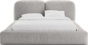 Világosszürke kárpitozott ágyneműtartós franciaágy ágyráccsal 160x200 cm Martina – Micadoni