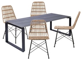 4 db rattan étkezőszék Gabriela és fekete asztal Strong - Bonami Essentials