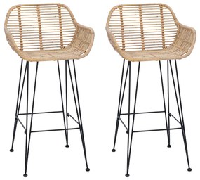 Bárszék 2 pcs Természetes 55 x 52 x 92 cm Rattan és Vas