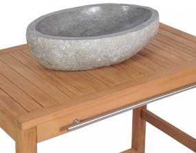 Tömör tíkfa fürdőszobai pipereszekrény folyami kő mosdóval