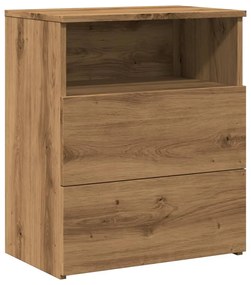 2 db kézműves tölgy színű szerelt fa éjjeliszekrény 50x32x60 cm