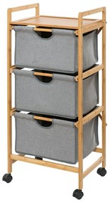 Többszintes támaszték 3 fiókkal Bahari, Wenko, 44 ​​x 96 cm, bambusz / poliészter / pamut, natúr / szürke