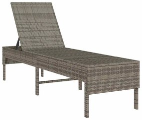 szürke polyrattan napozóágy párnával 55x200x44 cm