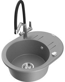 Mexen Kevin egymedencés gránit mosogató Duo konyhai csapteleppel, szürke - 6517-71-671701-07