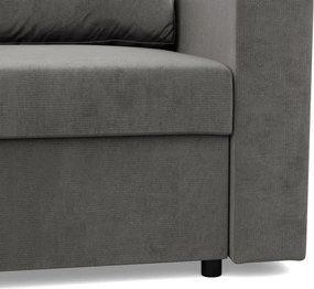 Zeus sarokkanapé, 2 ágyneműtartóval, egyenes kartámasz, bársony, univerzális oldal, hab töltet, világosszürke