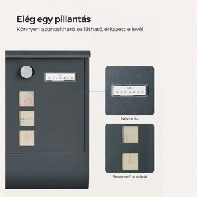 Postaláda újságtartóval, zárható, falra szerelhető, 30,5 x 9,5 x 33,3 cm, antracitszürke