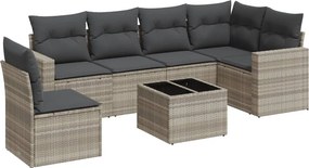 vidaXL 7 részes világosszürke polyrattan kerti ülőgarnitúra párnákkal