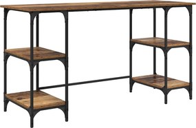 vidaXL Asztal polcokkal tárolóval Öreg fa 140 x 50 x 75 cm Faanyag