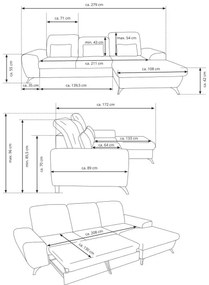 Ággyá nyitható, jobb oldali L-alakú kárpitozott ülőgarnitúra tárolóval ALTA, szürke