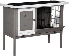 PawHut Kültéri Fa Nyúlketrec Emelt Állványon, Nyulaknak, Törpemalacoknak és Más Kisméretű Állatoknak, Kihajtható Bitumen Tetővel, Etetővel, Kivehető T