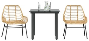 vidaXL 3 észes barna polyrattan üveg kerti étkezőgarnitúra