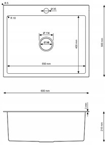 Erga HD, 1 kamrás acél mosogató 600x500x210 mm, arany, ERG-MLS-HD6050G