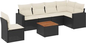 vidaXL 7 részes fekete polyrattan kerti ülőgarnitúra párnával