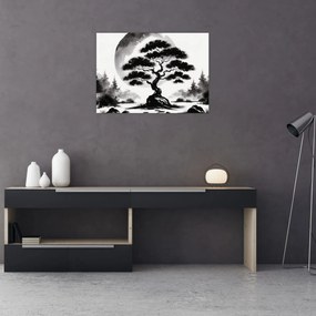 Kép – Fekete-fehér bonsai (70x50 cm)