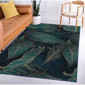 Petróleum színű mosható futószőnyeg 80x200 cm Midnight Jungle – Mila Home