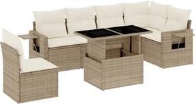 vidaXL 7 részes bézs polyrattan kerti ülőgarnitúra párnákkal