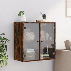füstös tölgyszínű faliszekrény üvegajtókkal 68 x 37 x 68,5 cm