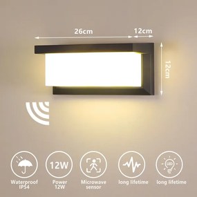 Brilagi-LED Kültéri fali lámpa érzékelővel BRICKY LED/12W/230V antracit IP54