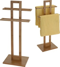 Bambusz Törölközőtartó Fürdőszoba állvány Padlórúd 2 karos