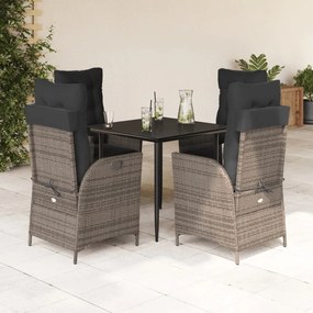 5 részes szürke polyrattan kerti étkezőgarnitúra párnával