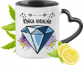 Kinga Bögre Fekete Szív Alakú Füllel Ajándék Nyomtatott