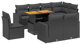 9 részes fekete polyrattan kerti ülőgarnitúra párnákkal