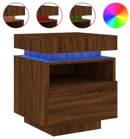 2 db barna tölgy éjjeliszekrény LED-fényekkel 40x39x48,5 cm