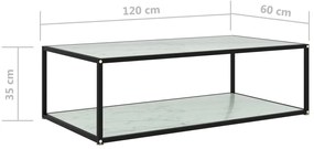 Fehér edzett üveg dohányzóasztal 120 x 60 x 35 cm
