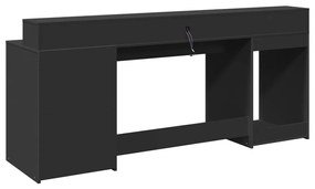 fekete szerelt fa íróasztal LED-világítással 200 x 55 x 91 cm