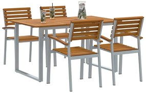 Kert étkező szett 5 pcs Szürke és barna tömör akácfa
