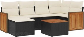 vidaXL 7 részes fekete polyrattan kerti ülőgarnitúra párnával