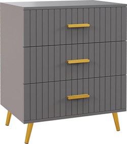 HOMCOM 3-Fiókos Modern Antifal Szekrény, Fa és Alumínium Szekrény, 60x40x71,5 cm, Arany és Sötétszürke | Aosom
