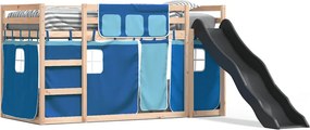 vidaXL kék emeletes ágy csúszdával és függönnyel 90 x 190 cm