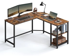 L-alakú számítógépasztal, sarokasztal, rusztikus barna