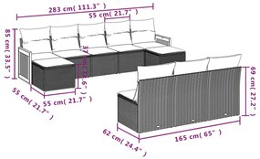 10 részes szürke polyrattan kerti ülőgarnitúra párnákkal