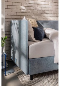 Kék kárpitozott ágyneműtartós egyszemélyes ágy matraccal 90x200 cm Avela – Bonami Selection