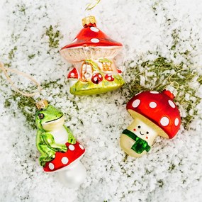 Üveg kézzel készített karácsonyfadísz ø 6 cm Mushroom House – Sass &amp; Belle