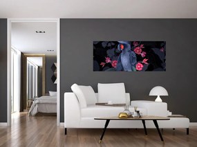 Kép - papagáj a virágok között (120x50 cm)