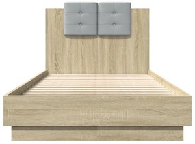 sonoma tölgy színű ágykeret fejtámlával és LED-ekkel 75x190 cm