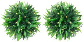 2 db zöld mesterséges boxwood gömbök LED fényekkel 30 cm