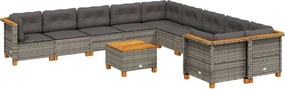 vidaXL 11 részes szürke polyrattan kerti ülőgarnitúra párnákkal