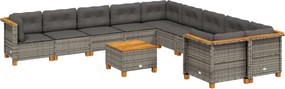 vidaXL 11 részes szürke polyrattan kerti ülőgarnitúra párnákkal