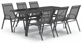 7 részes szürke és fekete kerti étkezőgarnitúra